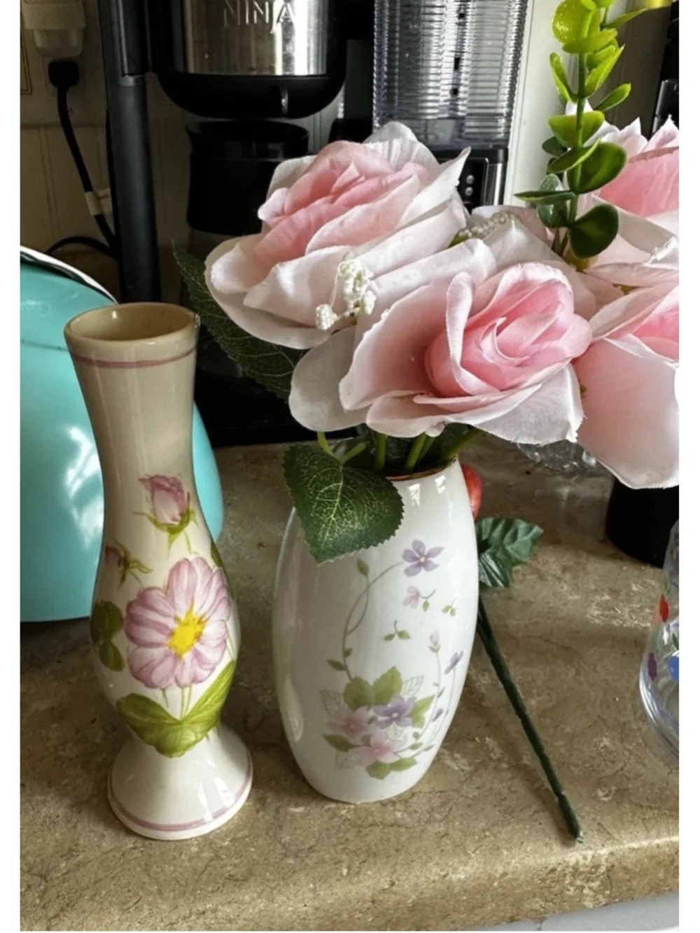 Vintage Taramina Casa Seller Bomgonre Porcelain Bud Floral Vases Cottagecore x2